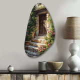 Village Door Filled With Flowers II - Asymmetric Metal Wall Art