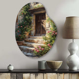 Village Door Filled With Flowers II - Asymmetric Metal Wall Art