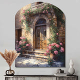 Village Door Filled With Flowers III - Asymmetric Metal Wall Art