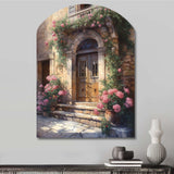 Village Door Filled With Flowers III - Asymmetric Metal Wall Art