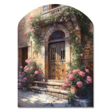 Village Door Filled With Flowers III - Asymmetric Metal Wall Art