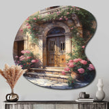 Village Door Filled With Flowers III - Asymmetric Metal Wall Art