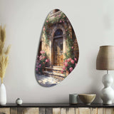 Village Door Filled With Flowers III - Asymmetric Metal Wall Art