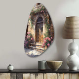 Village Door Filled With Flowers III - Asymmetric Metal Wall Art