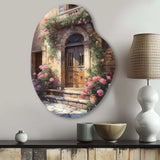 Village Door Filled With Flowers III - Asymmetric Metal Wall Art