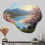 Cherry Blossom Trees By The Water I - Asymmetric Metal Wall Art