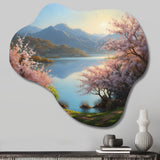 Cherry Blossom Trees By The Water I - Asymmetric Metal Wall Art