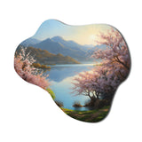 Cherry Blossom Trees By The Water I - Asymmetric Metal Wall Art