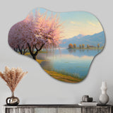 Cherry Blossom Trees By The Water II - Asymmetric Metal Wall Art