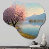 Cherry Blossom Trees By The Water II - Asymmetric Metal Wall Art