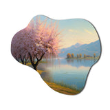 Cherry Blossom Trees By The Water II - Asymmetric Metal Wall Art