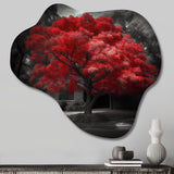 Red Tree Blossom Haven II - Asymmetric Metal Wall Art