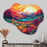 Vibrant Sunset Shining Over Mountains I - Asymmetric Metal Wall Art