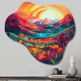 Vibrant Sunset Shining Over Mountains I - Asymmetric Metal Wall Art