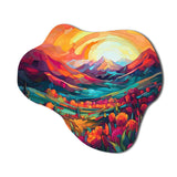 Vibrant Sunset Shining Over Mountains I - Asymmetric Metal Wall Art