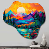 Vibrant Sunset Shining Over Mountains II - Asymmetric Metal Wall Art