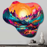 Vibrant Sunset Shining Over Mountains III - Asymmetric Metal Wall Art