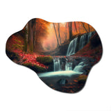 Waterfall In Fall Forest I - Asymmetric Metal Wall Art