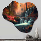 Waterfall In Fall Forest I - Asymmetric Metal Wall Art