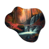 Waterfall In Fall Forest I - Asymmetric Metal Wall Art