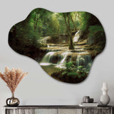 Waterfall In Dense Forest II - Asymmetric Metal Wall Art