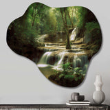 Waterfall In Dense Forest II - Asymmetric Metal Wall Art