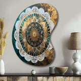 Teal And Gold Mandala I - Asymmetric Metal Wall Art