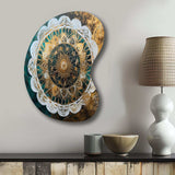 Teal And Gold Mandala I - Asymmetric Metal Wall Art