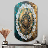 Teal And Gold Mandala I - Asymmetric Metal Wall Art