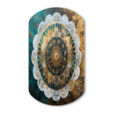 Teal And Gold Mandala I - Asymmetric Metal Wall Art