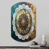 Teal And Gold Mandala I - Asymmetric Metal Wall Art