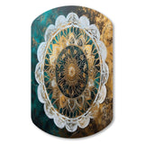 Teal And Gold Mandala I - Asymmetric Metal Wall Art