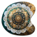 Teal And Gold Mandala I - Asymmetric Metal Wall Art