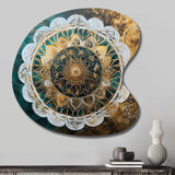 Teal And Gold Mandala I - Asymmetric Metal Wall Art