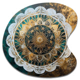 Teal And Gold Mandala I - Asymmetric Metal Wall Art