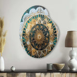 Teal And Gold Mandala I - Asymmetric Metal Wall Art