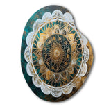 Teal And Gold Mandala I - Asymmetric Metal Wall Art