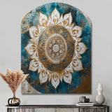 Teal And Gold Mandala II - Asymmetric Metal Wall Art