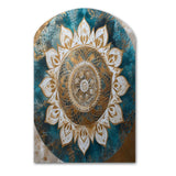 Teal And Gold Mandala II - Asymmetric Metal Wall Art