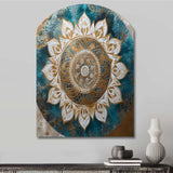 Teal And Gold Mandala II - Asymmetric Metal Wall Art