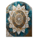 Teal And Gold Mandala II - Asymmetric Metal Wall Art