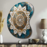 Teal And Gold Mandala II - Asymmetric Metal Wall Art