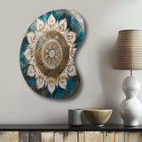 Teal And Gold Mandala II - Asymmetric Metal Wall Art