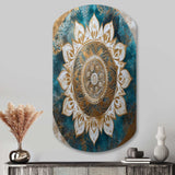 Teal And Gold Mandala II - Asymmetric Metal Wall Art