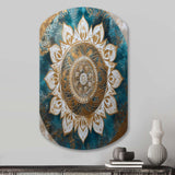 Teal And Gold Mandala II - Asymmetric Metal Wall Art