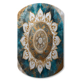 Teal And Gold Mandala II - Asymmetric Metal Wall Art