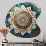 Teal And Gold Mandala II - Asymmetric Metal Wall Art