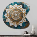 Teal And Gold Mandala II - Asymmetric Metal Wall Art