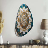 Teal And Gold Mandala II - Asymmetric Metal Wall Art