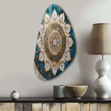 Teal And Gold Mandala II - Asymmetric Metal Wall Art